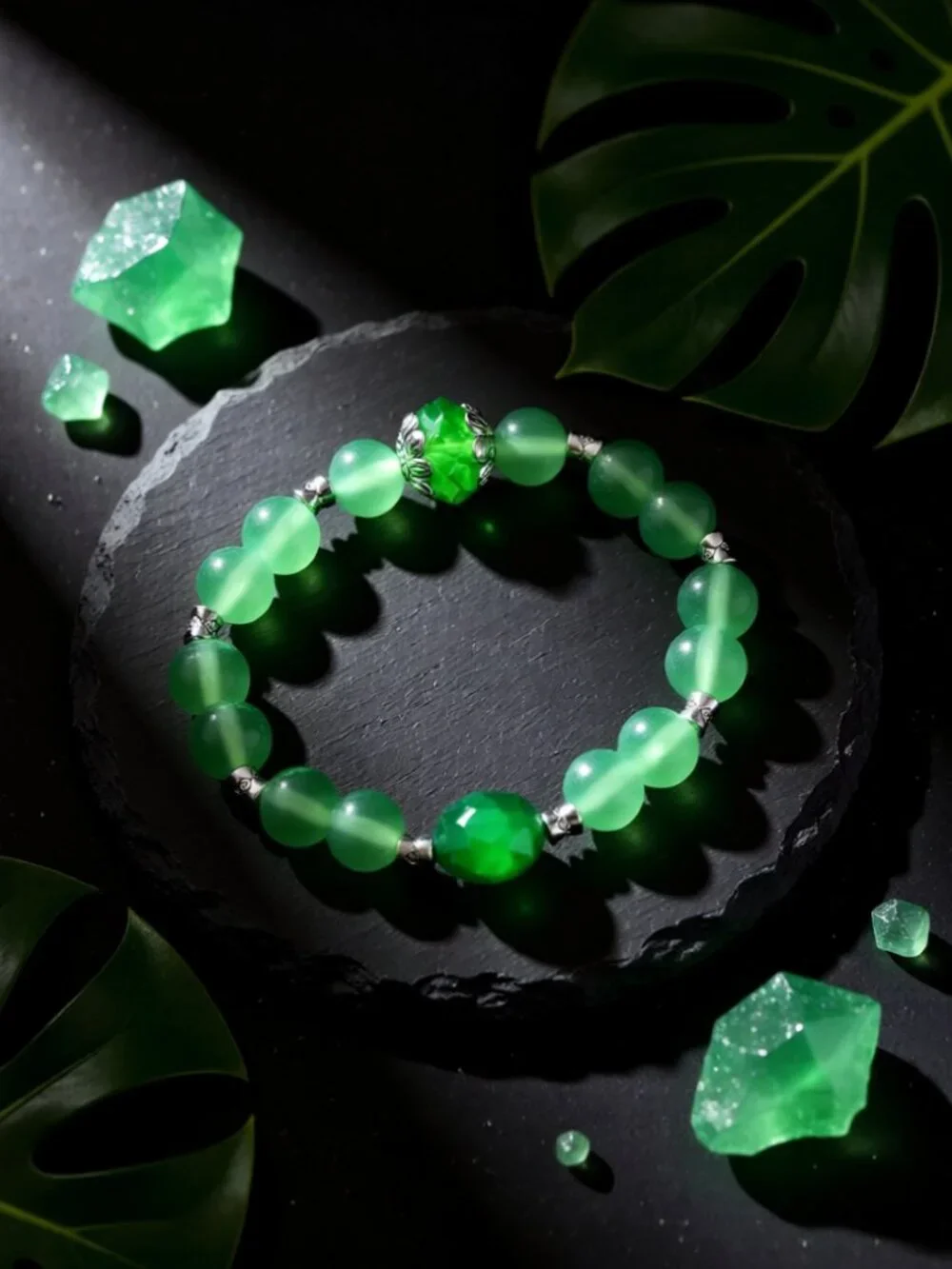 Handmade Green Beaded Bracelet - Girl's Jewelry - Dainty Petite Wrist 5.5 - 6